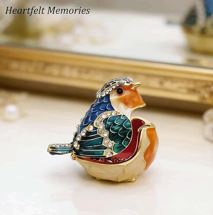 JWT Astyle Robin Bird Hinged Jewelry Box with Stones, Collectible Animal Trinket Box.Rings Earrings Storage Boxes,Bird Figurine Home Decor Gift