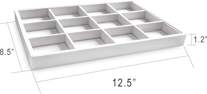 Frebeauty Stackable Velvet Jewelry Organizer Trays for Drawers Inserts Jewelry Storage Tray Display Case, Stud Earrings Bracelets Necklace Rings Accessories Trays for Women(Set of 2)(White)