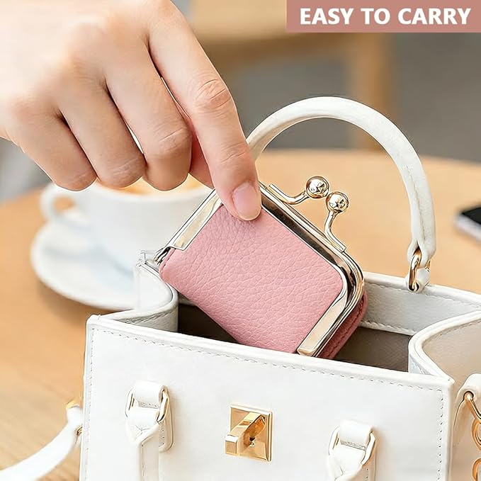 PU Leather Mini Jewelry Box, Vintage Portable Mini Jewelry Organizer with Kiss Lock, Compact Travel Case for Rings, Earrings, Necklaces - Ideal Gift for Women