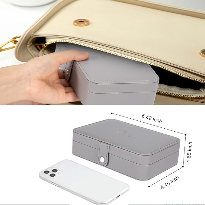 Voova Jewelry Box Organizer for Women Girls, 2 Layer Large Men Jewelry Storage Case, PU Leather Display Jewellery Holder with Removable Tray for Necklace Earrings Rings Bracelets (Grey, Small)