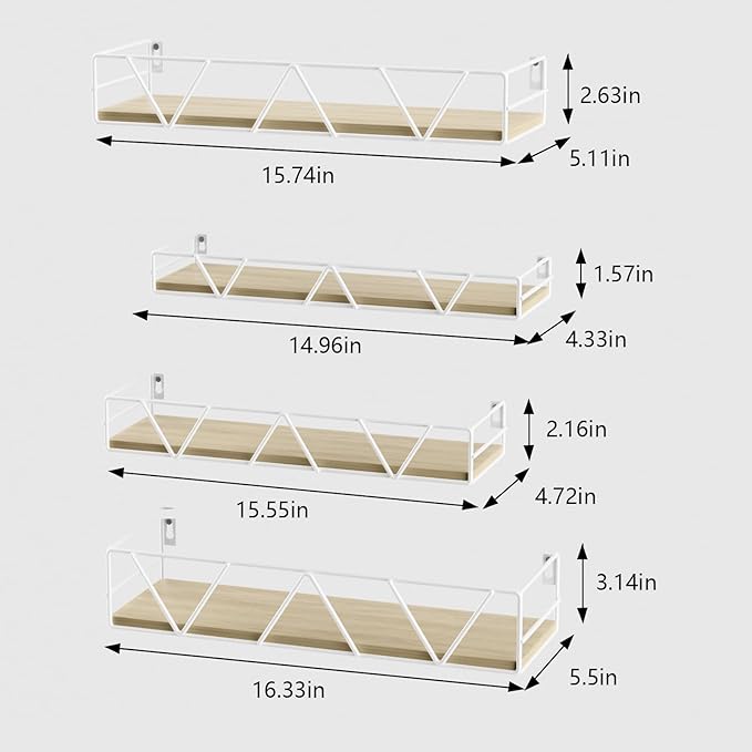 Amaoot Floating Shelves Set of 3, Home Wood Wall Shelf, Farmhouse Shelf for Bedroom, Wall Mounted Floating Shelf for Living Room, Bedroom, Bathroom, Kitchen, Office (White-4pcs)