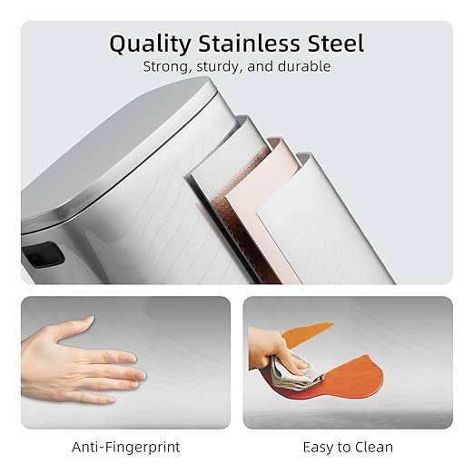 KUK 13 Gallon/50L Stainless Steel Kitchen Trash Can with Lid and Step Pedal-Large Capacity Garbage Bin with Odor Seal, Silent Close Lid, Removable Inner Bucket for Home, Kitchen, Bedroom, Office