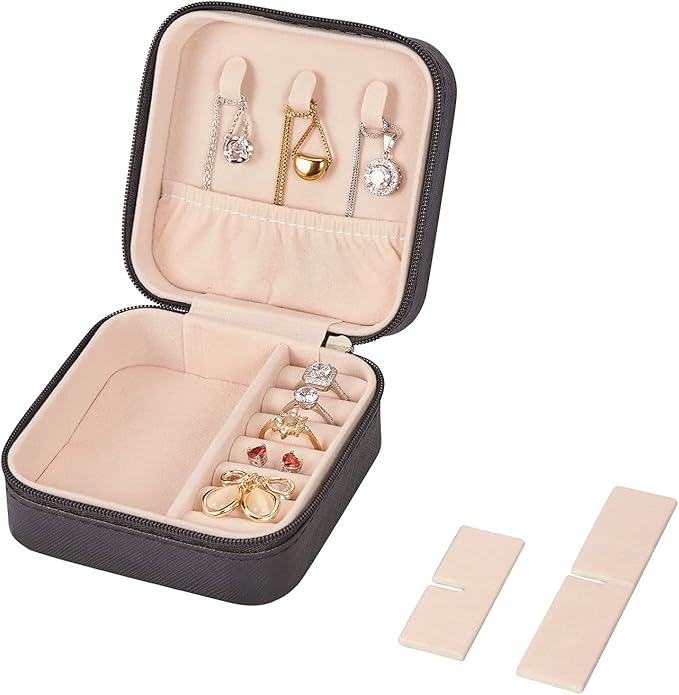 PU Leather Small Jewelry Box, Travel Portable Jewelry Case for Ring, Pendant, Earring, Necklace, Bracelet Organizer Storage Holder Boxes (Black)