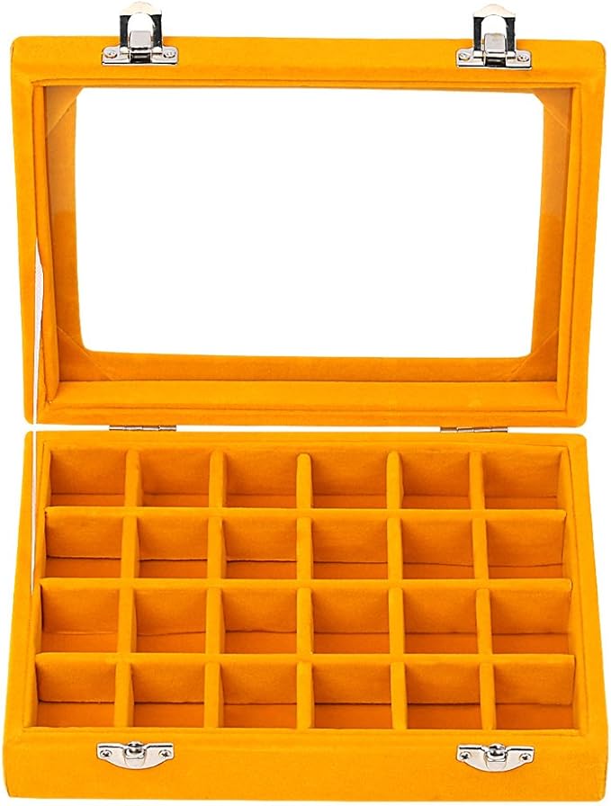 24 Grids Velvet Glass Ring Earrings Jewelry Box Earrings Organiser Storage Holder Display Case