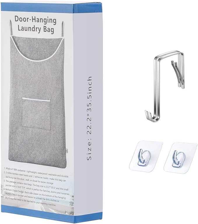 SAVERHO X-Large Door Hanging Hamper Bag,2 Pack Large Capacity Hanging Laundry Hamper Basket with Wide Opening Dirty Clothes Laundry Hamper Storage Bag Size 35X22inch(Grey-2Pack)