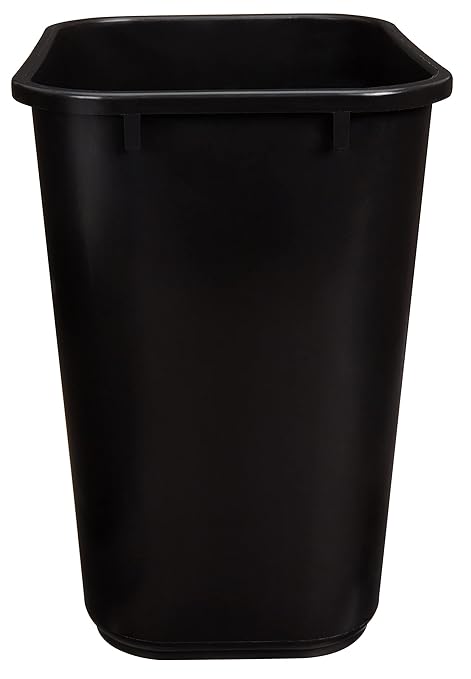 Amazon Basics Rectangular Plastic Office Wastebasket, 7 Gallon, Easy to Clean, Black, Pack of 2