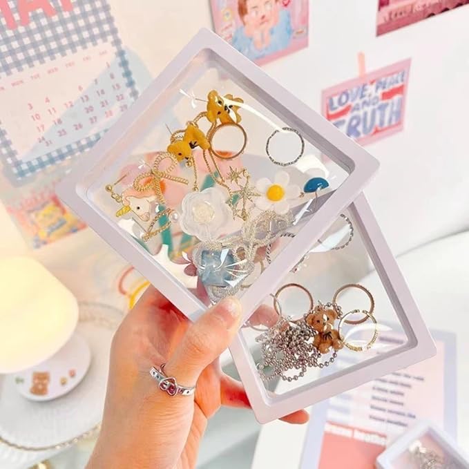 12PCS 3D Floating Frame Display Stand, Jewelry Box, Gift Box, Ornament Organizer, Small Travel Jewelry Box, PE Film Anti-Oxidation, Suspended Display Box Stackable (White, 4.33 * 4.33)
