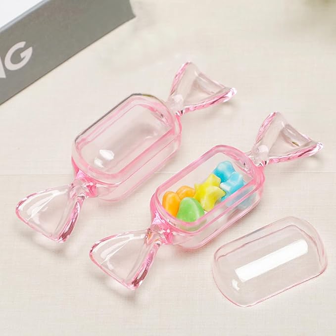 FZBNSRKO 50 Pcs Clear Candy Shaped Jewelry Box,Mini Jewelry Organizer Boxes Lovely Plastic Candy Container DIY Jewelry Accessories for Wedding Party Travel Valentine's Day(pink)