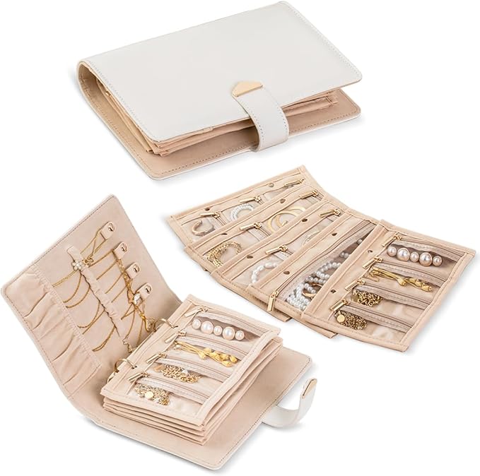 Travel Jewelry Organizer - Waterproof Leather Portable Jewelry Case for Women with Transparent PVC & Suede Lining, Compact Jewelry Storage for Earrings Necklaces Rings
