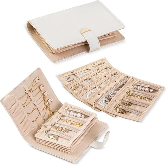Travel Jewelry Organizer - Waterproof Leather Portable Jewelry Case for Women with Transparent PVC & Suede Lining, Compact Jewelry Storage for Earrings Necklaces Rings