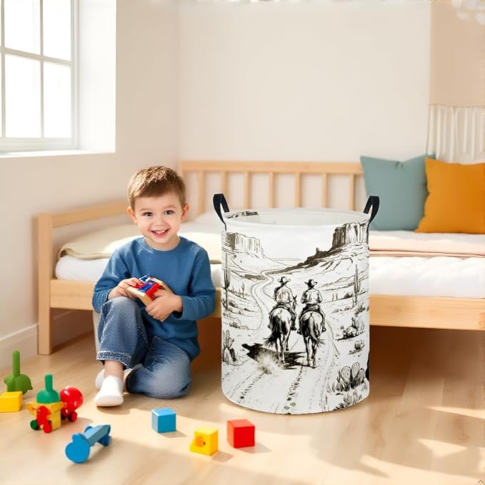 Baby Laundry Hamper kids laundry Basket Waterproof Laundry Bag for Bedroom Toy Clothes Organizer Room Décor(Cowboy)