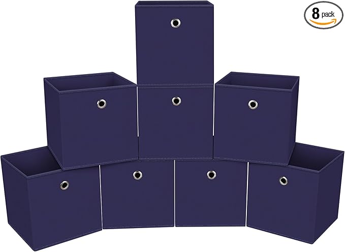 Foldable Storage Cubes Bins ,11 Inch Cloth Storage Cube Fabric Storage Box Cubes Organizer Baskets with Dual Handles for Home Organizer Set of 8 (Navy Blue)