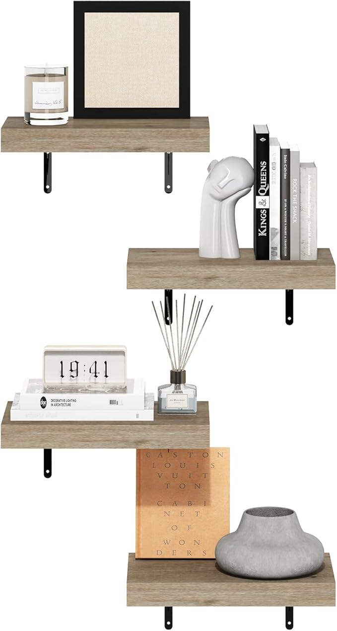 Furinno Tanna Floating Shelves for Wall Set of 4, 15-Inch Wall Shelf, Wall Mounted Shelf, for Bathroom, Home Office, Living Room, Natural