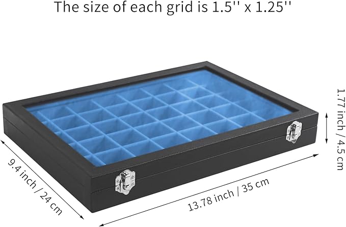 Stratalife Jewelry Organizer 48 Grid Jewelry Tray with Clear Lid Dust-proof Velvet Earring Organizer Necklace Rings Holder Display Drawer Storage Case for Women Blue Black
