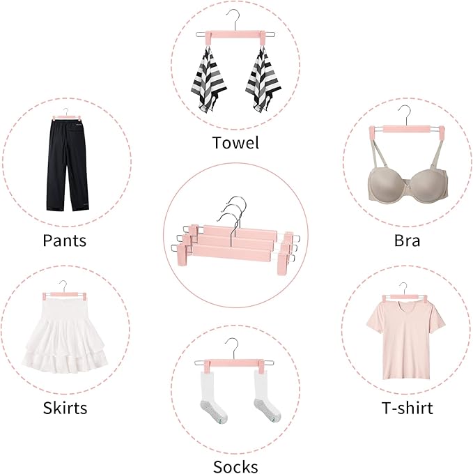 Skirt Hangers，Pants Hangers with Clips，360 ° Swivel Hooks Space Saving Hangersfor Pants, Skirts, Clothes, Jeans (30 Pack, Pink)