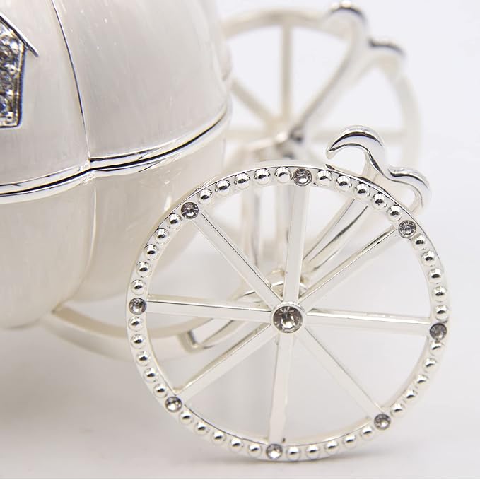 LASODY Crystal Cinderella Pumpkin Carriage Decorative Hinged Jewelry Trinket Box Unique Gift for Family,Jewelry Chests Wedding Valentine‘ Day, Mother’s Day Gifts (Small, Pumpkin Car Jewelry Box)