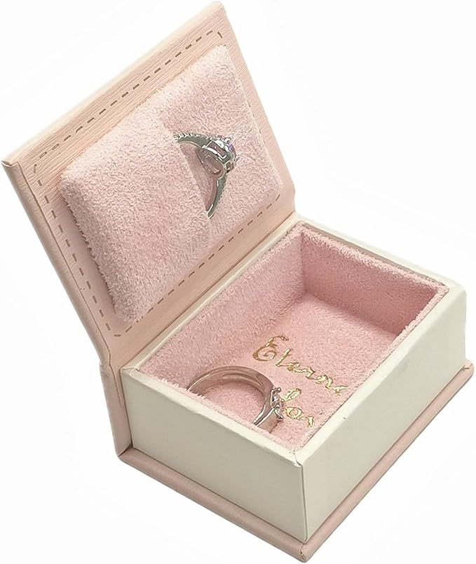Book Shaped Ring Box - Vintage Engagement Ring Box with Hinged Lid for Proposal Engagement Wedding, Proposal Ring Case -PRB016-Pink