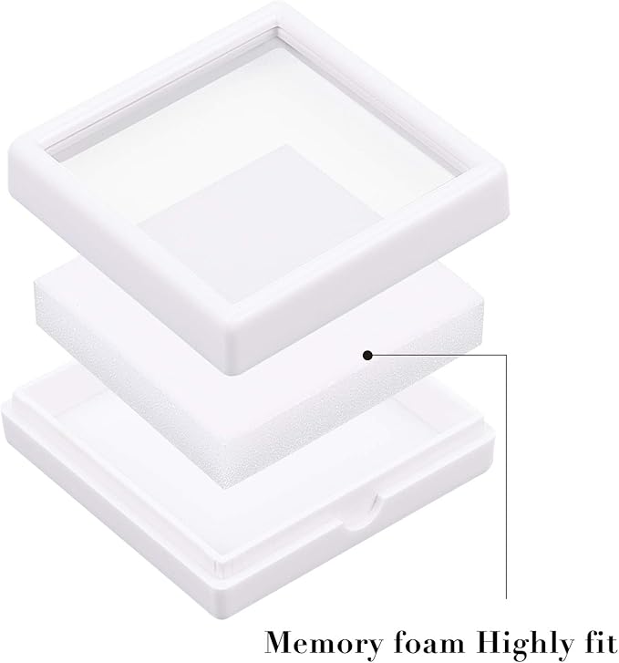 BENECREAT 10PCS White Gemstone Display Box Square Acrylic Jewelry Box Container(2.4x2.4x0.8) with Clear Top Lids and Sponge Inside for Gems, Jewelry Packing