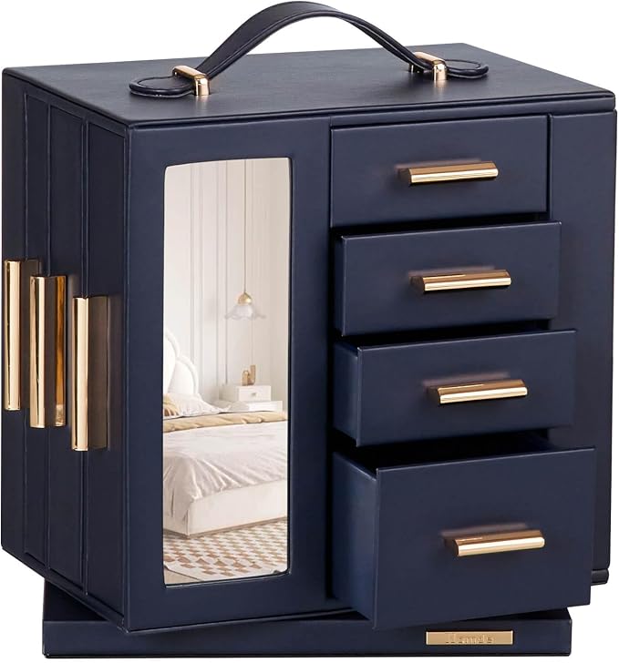 Homde Mothers Day Gifts Jewelry Box for Women Large: Rotating Organizer for Ring Earring Necklace Bracelet - 7 Drawers Storage for Dresser (Dark Blue)