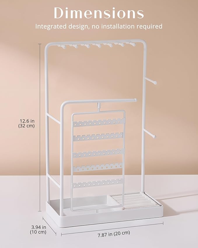ProCase Jewelry Stand Holder Organizer, Jewelry Display Storage with Ring Tray, Rotating Earring Bracelet Necklace Holder, Valentine's Gifts Room Dorm Decor for Teen Girls -White (No-Assembly)