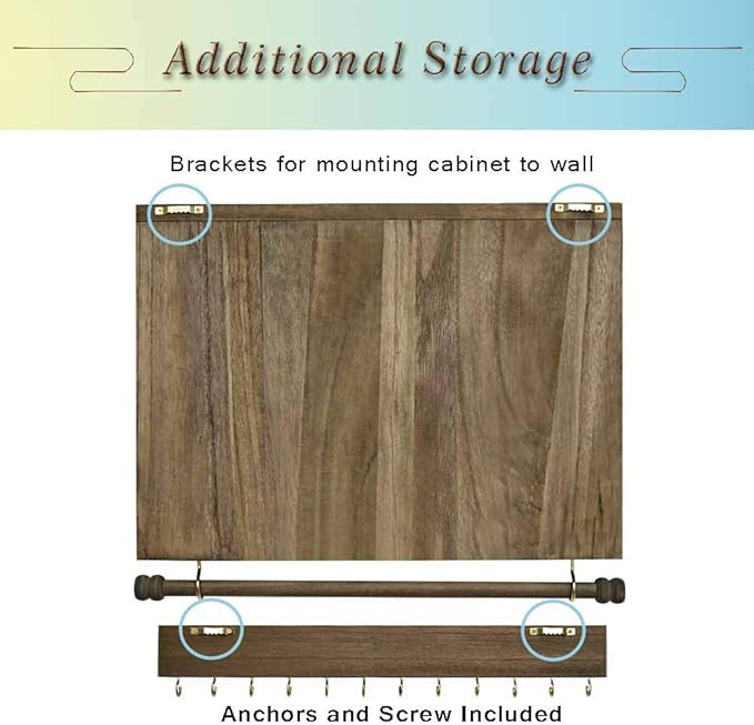 Rustic Wall Mounted Jewelry Organizer,Vintage Wooden Hanging Jewelry Holder Box with Barndoor Decor for Necklaces, Earings, Bracelets, Rings, Accessories. Includes Hook Organizer