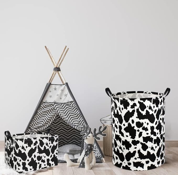 Rectangle Cow Basket Cow Print Storage Bins Cute Canvas Organizer Bin for Bedroom Decor Kids Toys Books, Clothes Shelves Gift Basket(Cow print)