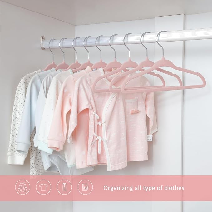 ManGotree Baby Hangers, Childrens Hanger Kids Coat Hangers with Ultra Thin & Non-Slip Design 15 Pack (Light Pink)