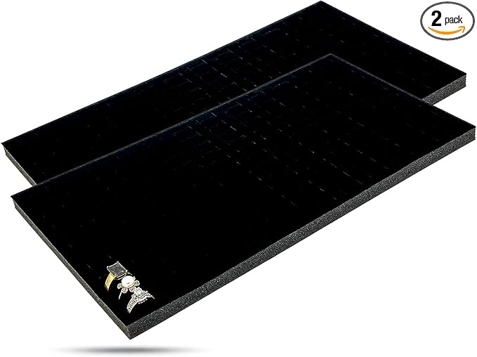 TheDisplayGuys For Your Modern Living 2-Pack 144-Ring Holders Velvet Foam Padding Jewelry Inserts - Tray/Case Liners - Retail Display, Storage (Black) by The Display Guys