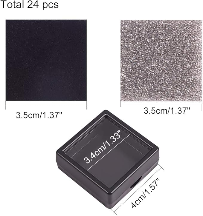 BENECREAT 24 Pack Black Gemstone Display Box Jewelry Box Container with Clear Top Lids 1.57x0.6 for Festival Treat, Gems, Coins, Diamond, Gift Packing
