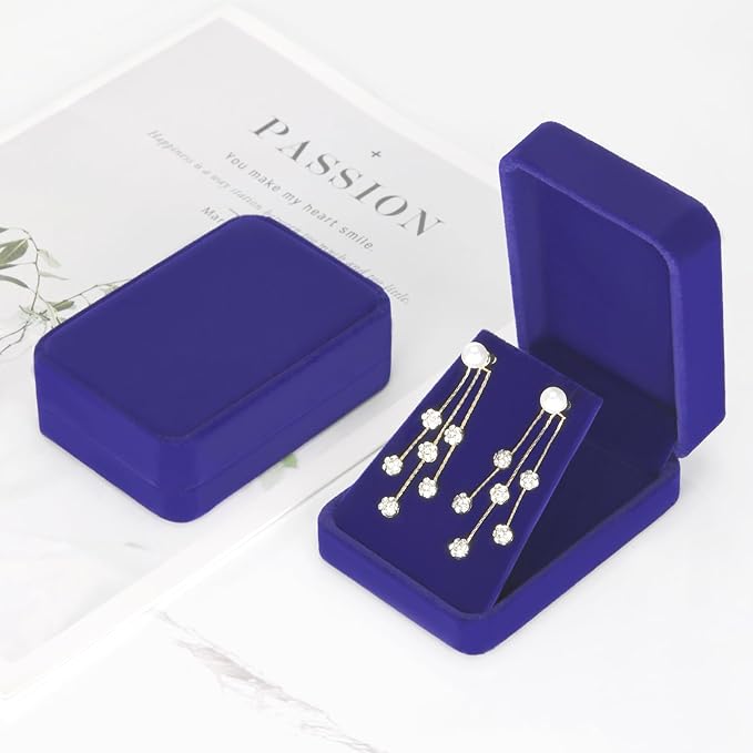 LETURE 2 Pieces Velvet Jewelry Gift Boxes for Necklace Pendant Earring Bracelet, Small Jewelry Storage Display Case for Christmas Wedding Engagement Birthday Anniversary (Blue)