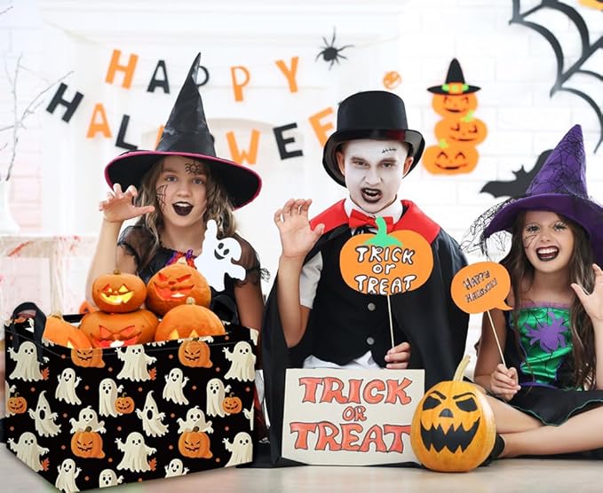 Rectangular Halloween Basket Pumpkin Baskets Trick or Treat Basket Rectangular Organizer Box Room Decor for Halloweens Parties(Black Halloween)
