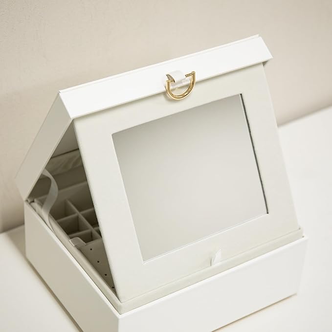 COLLECTIVE HOME - Monogram Jewelry Box with Mirror, Custom Gold Letter Engraving, Elegant Jewelry Organizer with Removable Tray, Gift for Mother’s Day, Girlfriend, Birthday (j)