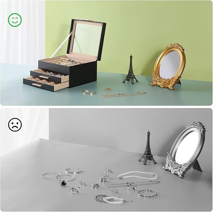 Somduy Jewelry Box Organizer for Women,3 Layers Jewelry Storage Display Box with Glass Lid,Gift for Christmas,3 Drawers,Large Capacity for Necklace Earrings Bracelets Rings,Black