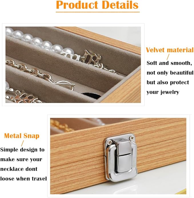 Glass Lid Necklace Organizer Box Transparent Necklace Holder Organizer Velvet Necklace Display Box Clear Lid Jewelry Storage Stackable Necklace Display Case for Women Girls (Style A)