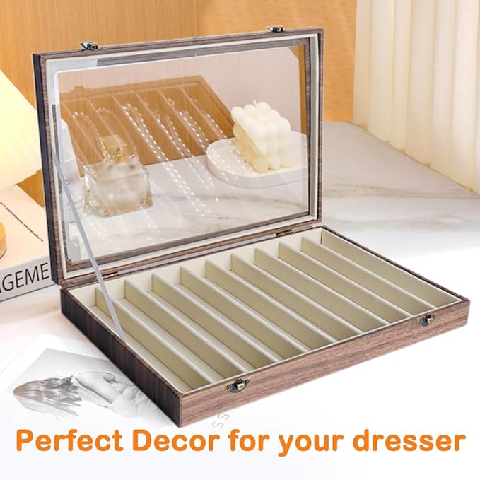 Glass Lid Necklace Organizer Box Transparent Necklace Holder Organizer Velvet Necklace Display Box Clear Lid Jewelry Storage Stackable Necklace Display Case for Women Girls (Style C)