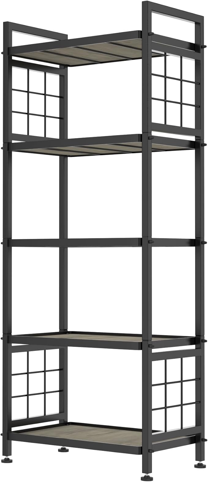 GIOTORENT 5-Tier Pantry Shelves with Wooden Boards, Heavy Duty Storage Shelves & Book Shelf, Adjustable Metal Shelving Unit for Kitchen Bathroom Laundry Organizer, Sturdy Rust-Resistant, Black