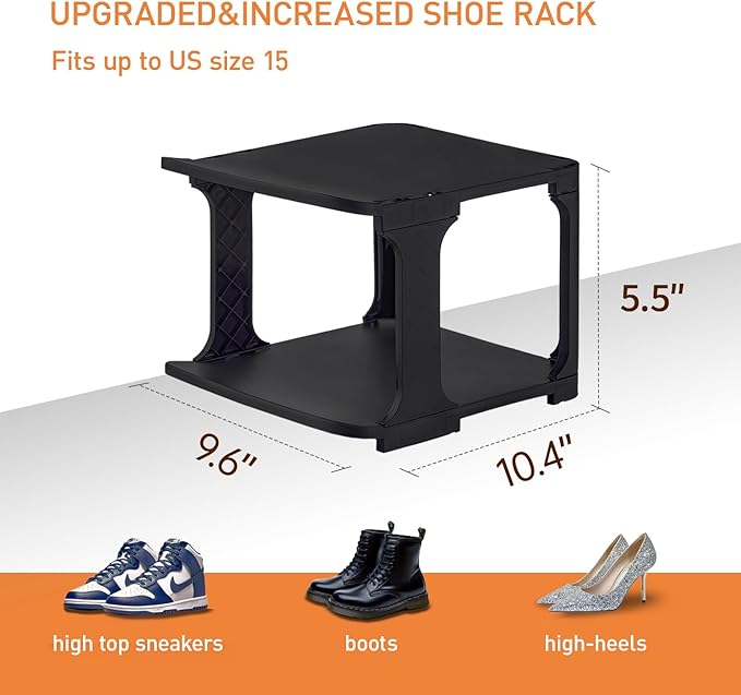 5 Tiers Shoe Rack Organizer for Closet Shoe Holder Storage Narrow Plastic Vertical, Free Standing Shoe Rack Shelf for Entryway Stackable Stability DIY, Black