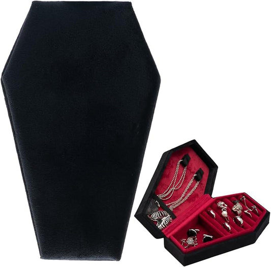 Velvet Coffin Jewelry Travel Case Holder for Gothic Wedding Ceremony Jewelry Organizer Decoration (Black and Red)
