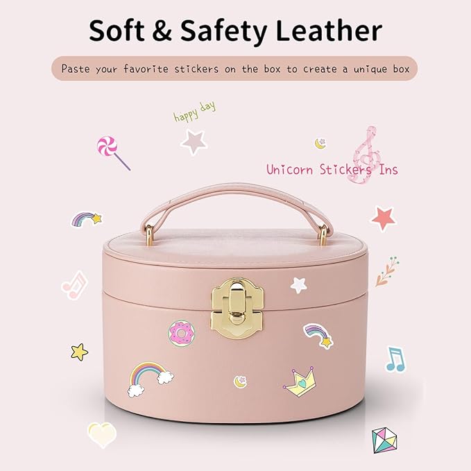VLANDO Musical Jewelry Box for Girls, Small Kid Music Box with Ballerina for Party Bedroom Decor, Bithday Gift for Girl - Pink