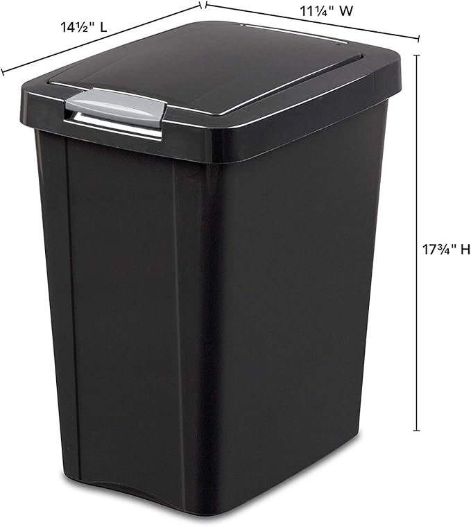 Sterilite 7.5 Gallon TouchTop Wastebasket with Lid That Opens with Touch, Conceals Trash in the Kitchen, Bathroom, Mudroom or Office, Black, 1-Pack