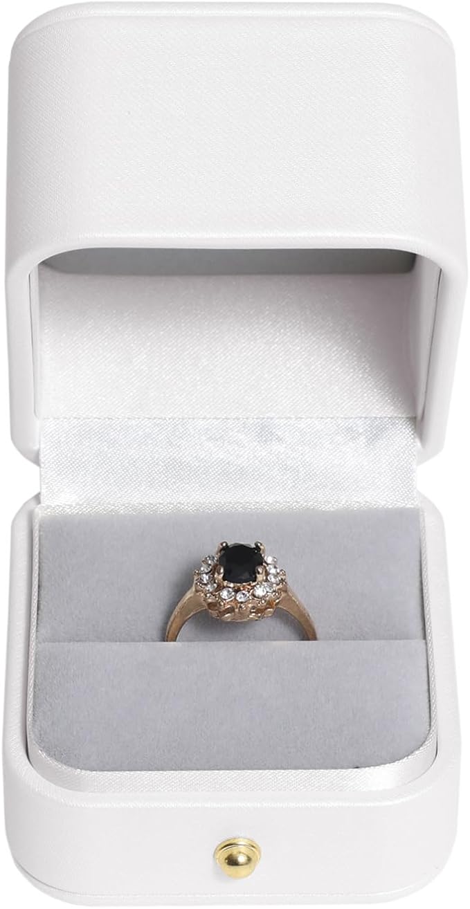 Velvet Ring Gift Box, Small Jewelry Earring Studs Holder Case for Wedding Day, Proposal, Engagement, Anniversary, Ring Display Storage Box for Women Girl (White S)