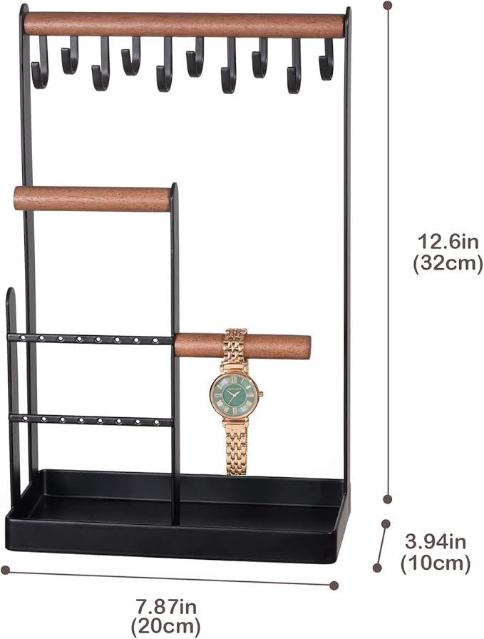 ProCase Cute Jewelry Stand, Aesthetic Jewelry Organizer for Dresser Vanity, Jewelry Holder Display for Necklaces Earrings, Gifts for Teen Girls Women, Bedroom Dorm Decor -Medium, Black