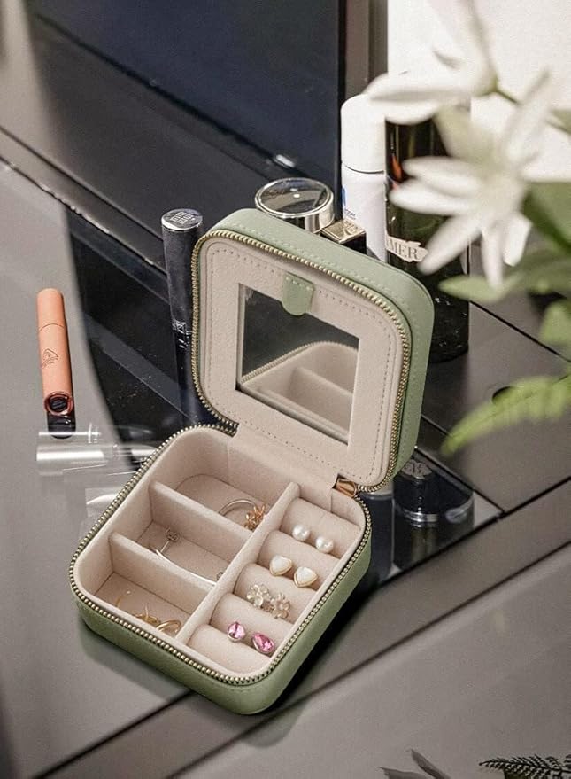 S.Leaf Initial Jewelry Case - Women's Small Travel Jewelry Box - Gift Box - Portable Organizer Box
