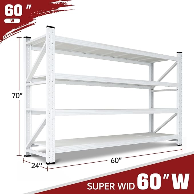 RAVIGIN 5000LBS Storage Shelves,60" W Garage Shelving Heavy Duty Metal Adjustable Garage Shelves, Shelving Units Industrial Shelving for Warehouse,60" W x 24" D x 70" H,White