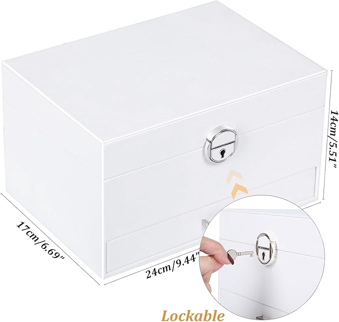 QBestry Earring Jewelry Box for Women Girls Stud Organizers, 5 Layers White Jewelry Organizer Box with Lock Necklaces and Earrings Holder Jewelry Box with Earring Organizer for Women Girls Xmas Gifts