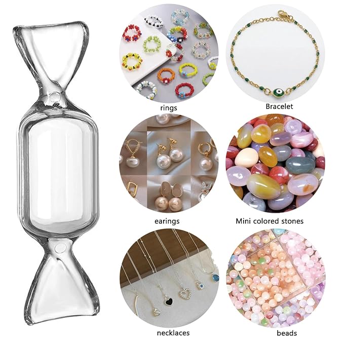 FZBNSRKO 50 Pcs Clear Candy Shaped Jewelry Box,Mini Jewelry Organizer Boxes Lovely Plastic Candy Container DIY Jewelry Accessories for Wedding Party Travel Valentine's Day(transparent)