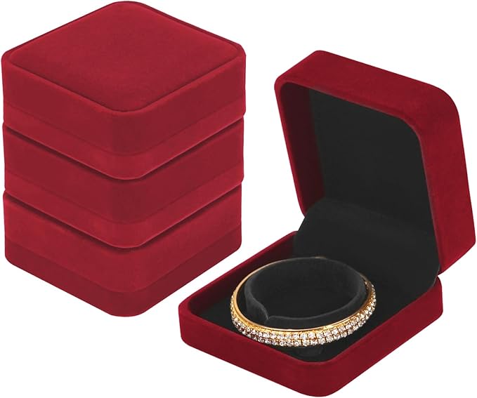 LETURE 4 Pieces Classic Velvet Bracelet Bangle Pendant Necklace Gift Box, Travel Jewelry Box Display Storage Case for Gift, Wedding, Engagement, Proposal, Birthday (4PCS Bracelet-RED)