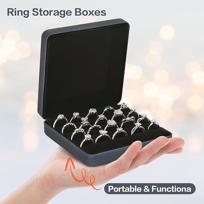 KUKUVR Ring Storage Organizer Box for Multiple Rings, Travel Portable Jewelry Ring Stud Earring Case, Ring Tray Holder Showcase Display Case (Deep Blue)