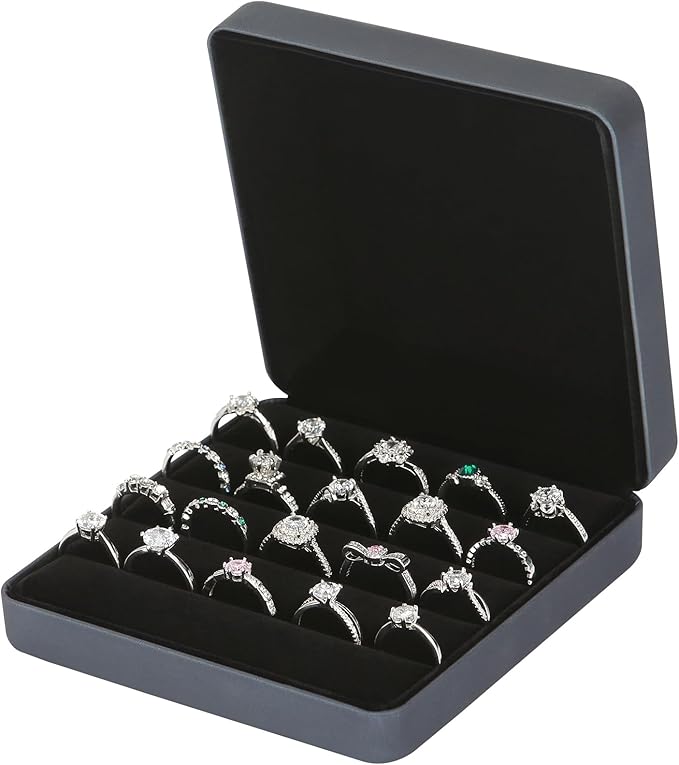 KUKUVR Ring Storage Organizer Box for Multiple Rings, Travel Portable Jewelry Ring Stud Earring Case, Ring Tray Holder Showcase Display Case (Deep Blue)