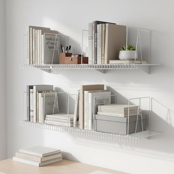 Wire Shelf Dividers - White Closet Organization & Storage Organizer - No Tool Shelf Divider for Wire Shelves - Metal Shelf Accessories – for 12“ Deep Wire Shelves – Tall 12” Height – 24 Pack